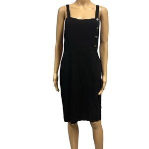 Linen Blend Orange Creek Black Button Accent Sleeveless Back Slit Midi Dress M